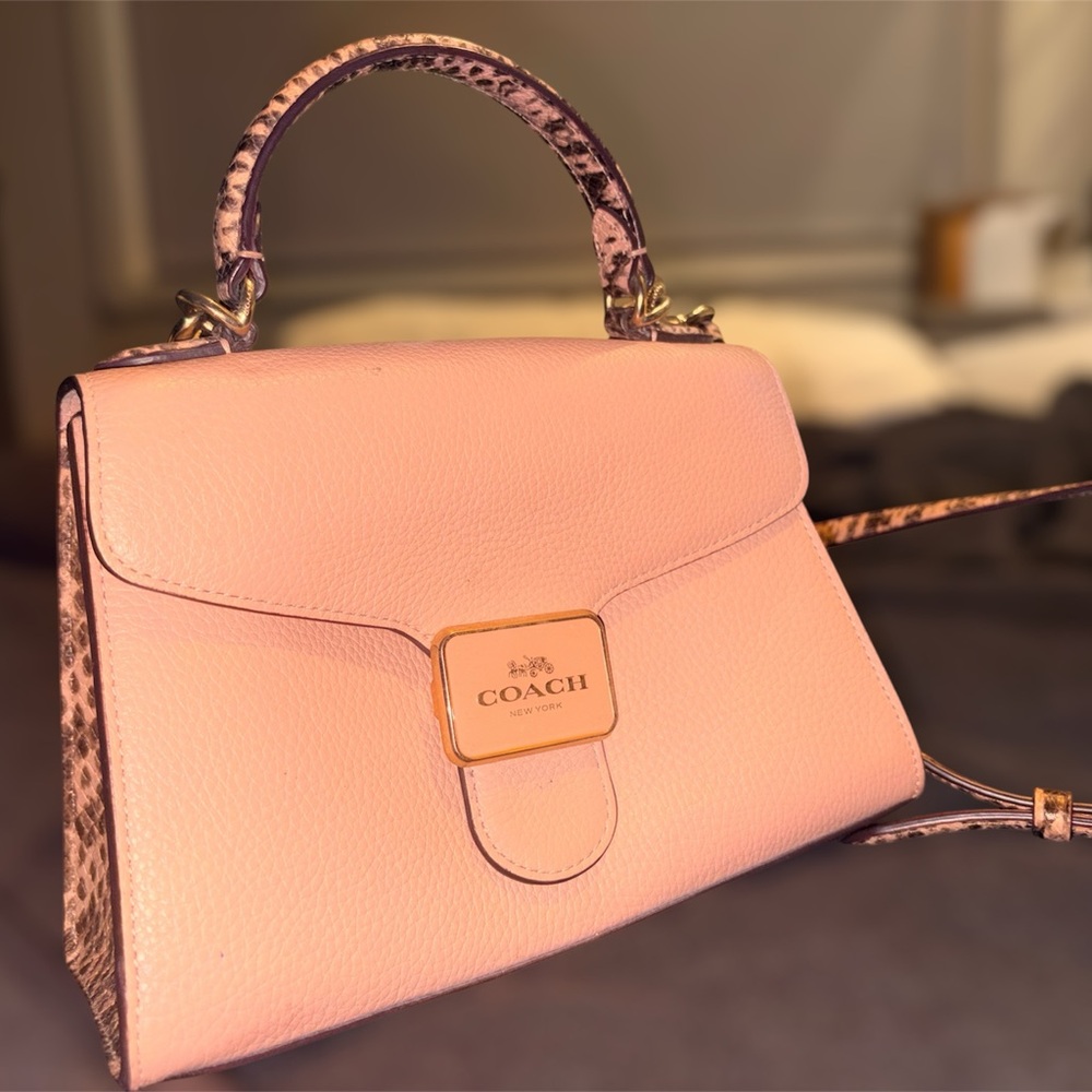 Coach Pink Snakeskin Crossbody – Luxe Gold Hardware, Suede Interior